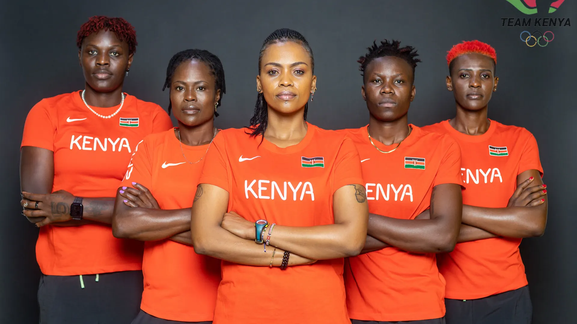Team Kenya athletes in the official Paris 2024 Olympic kit, photographed by Livewire Mashariki